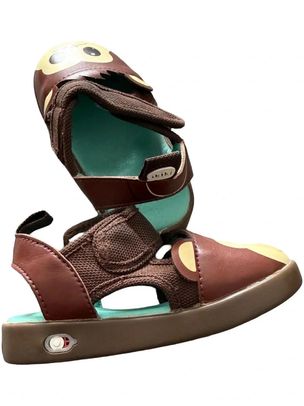 Kids Brown Monkey Face Sandals with Teal Insole